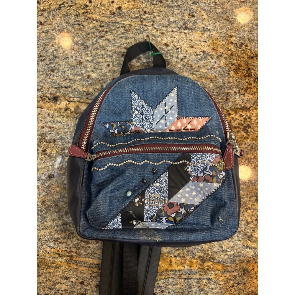 Coach Charlie‎ Mini Backpack Denim Patchwork Star Floral Rhinestone F39917 Blue
